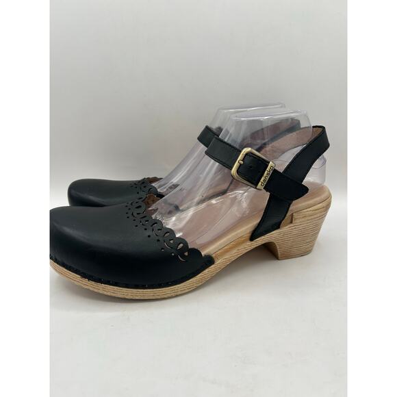 Dansko Marta Black Leather Cutout Mary Jane Clogs Women's US Size 12 EU 42 - Picture 3 of 8